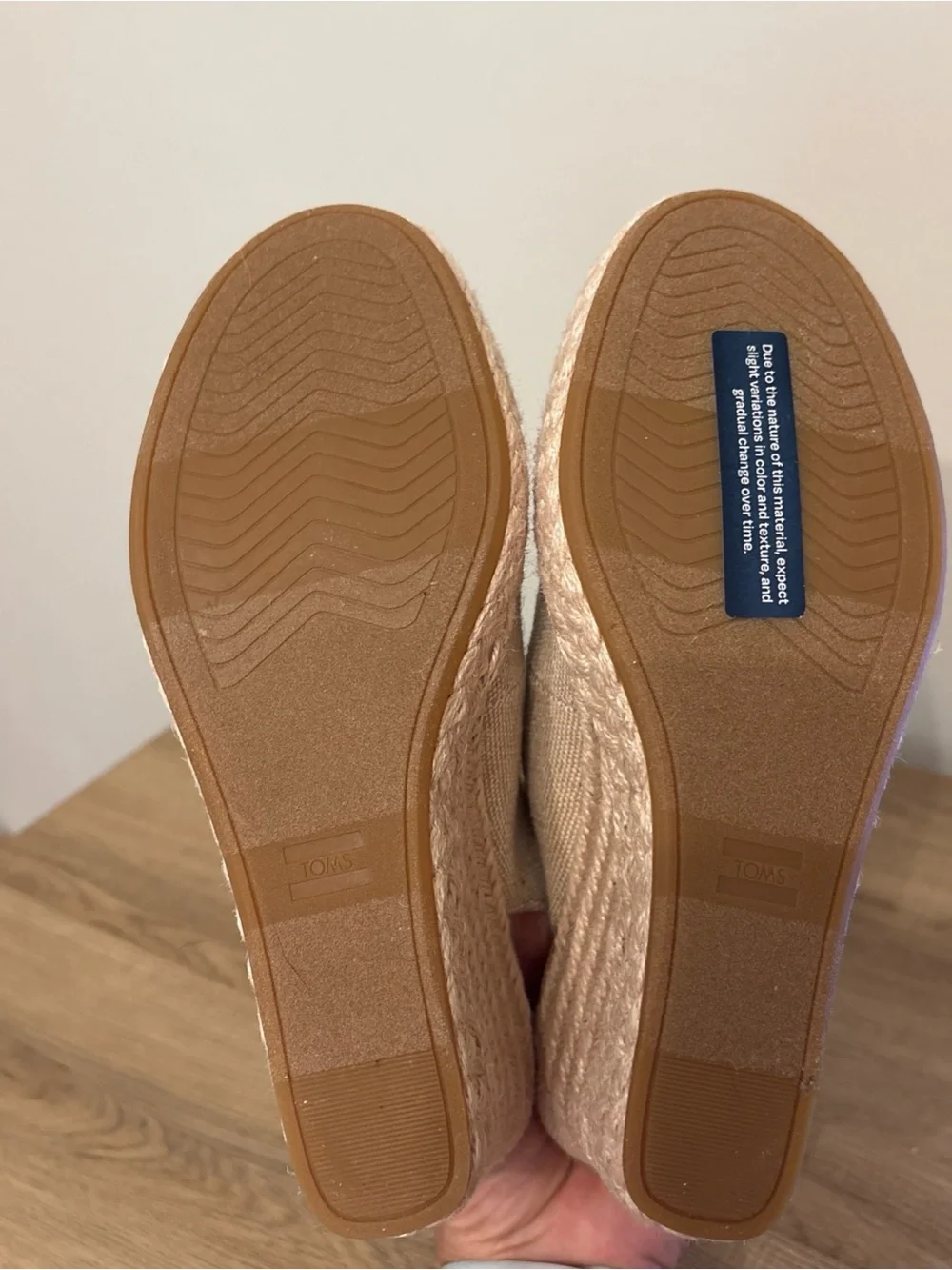 NWT TOMS Cream Canvas Peep-Toe Slingback Espadrille Wedges